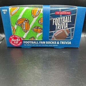 Football Fan Socks & Trivia One Pair Crew Socks & 50 Cards Stocking Stuffer Gift